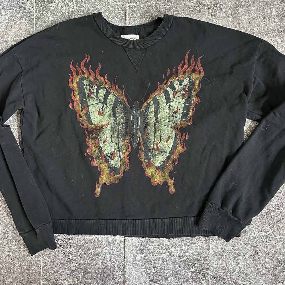 Womens Free People Vintage Souls Firebutterfly Pullover Crewneck Sweatshirt Sz S
